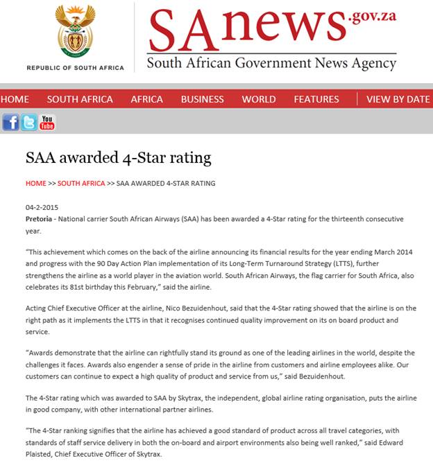 SAA Awarded 4-Star Rating