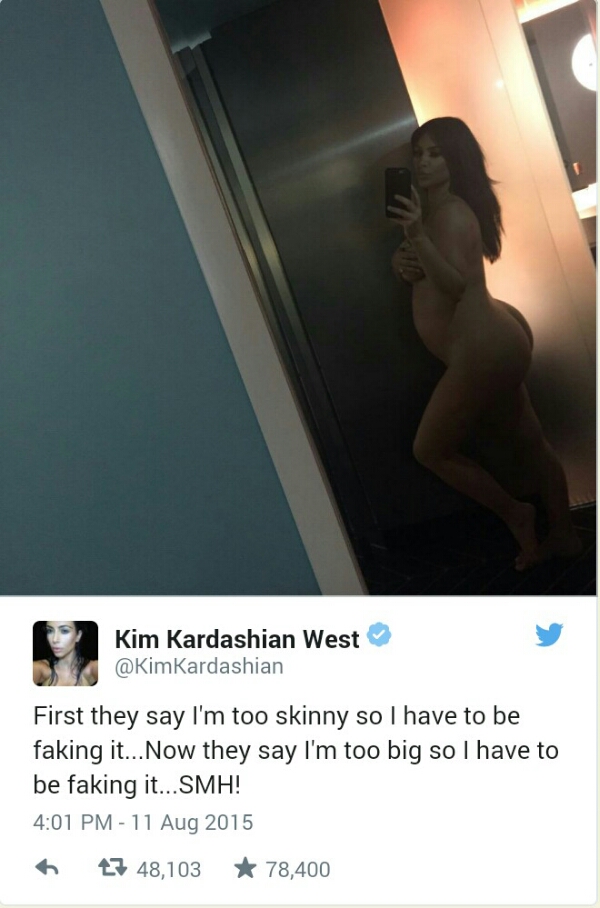 Kim Kardashian Posts Naked Selfie Showing Her Pregnancy