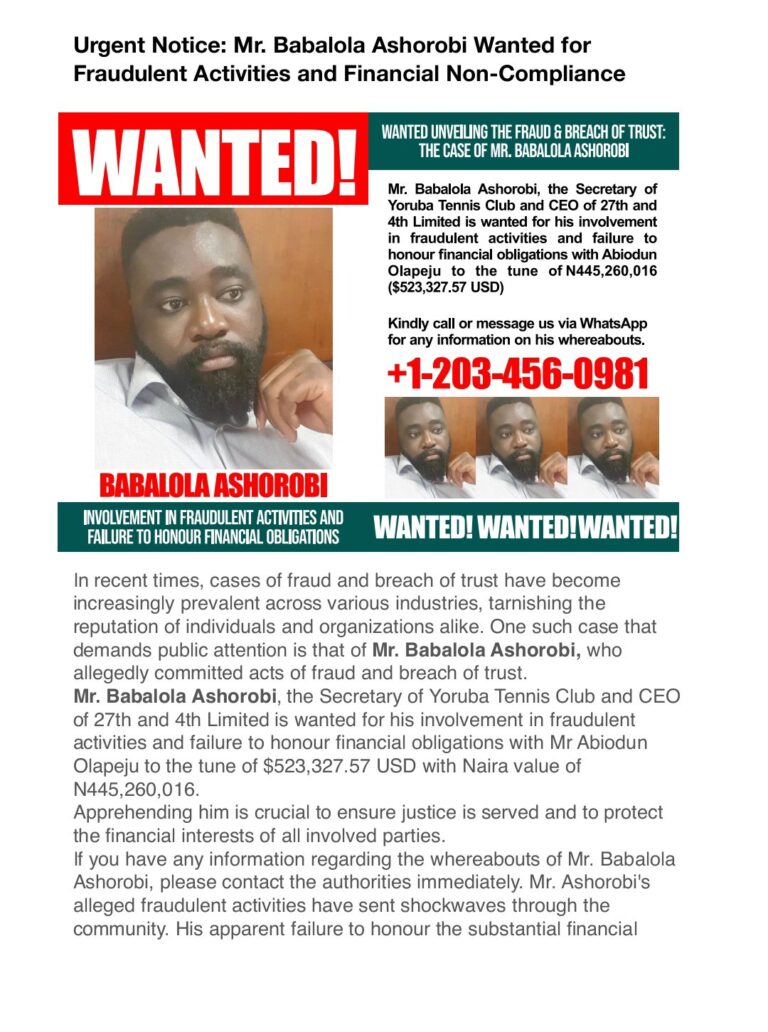 Just In: Babalola Ashorobi Wanted For Fraudulent Activities And Financial Non-compliance