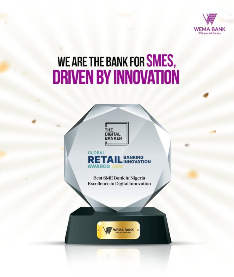 Wema Bank Honored at Global Retail Banking Innovation Awards 2024 … Receives Best SME Bank in Nigeria and Excellence in Digital Innovation Awards