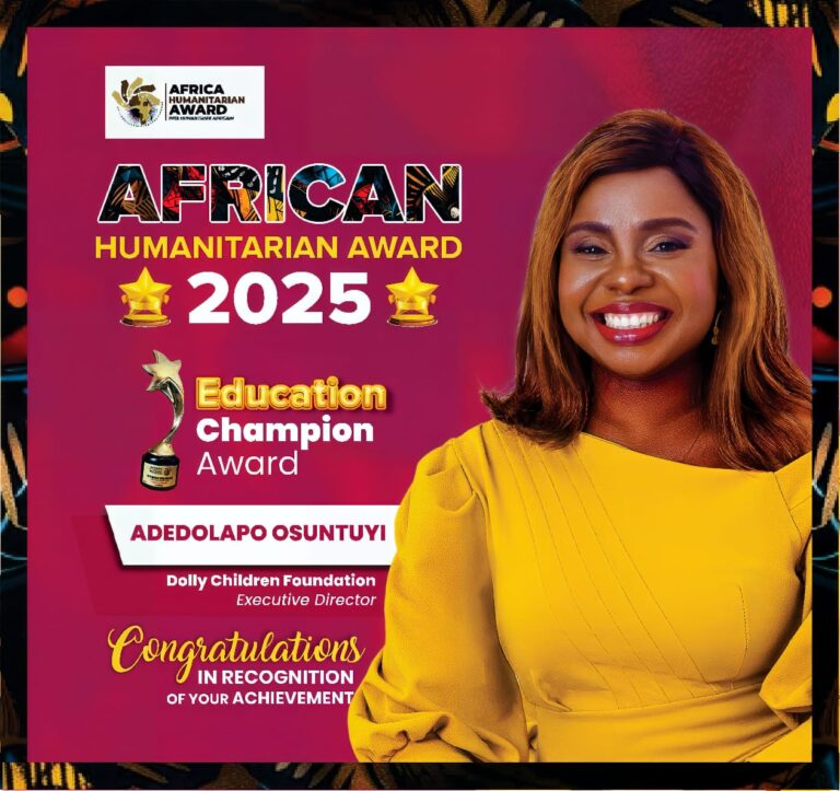 Adedolapo Osuntuyi, Executive Director of Dolly Children Foundation, Honored with African Humanitarian Award for Education
